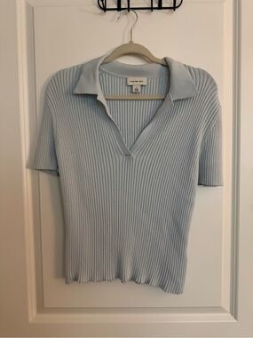 Calvin Klein Jeans Pale Blue Ribbed Polo V-Neck Tee
